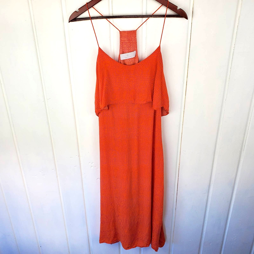 Thakoon Addition Women's 4 Racer Back Orange Print Rayon Spaghetti Strap Dress